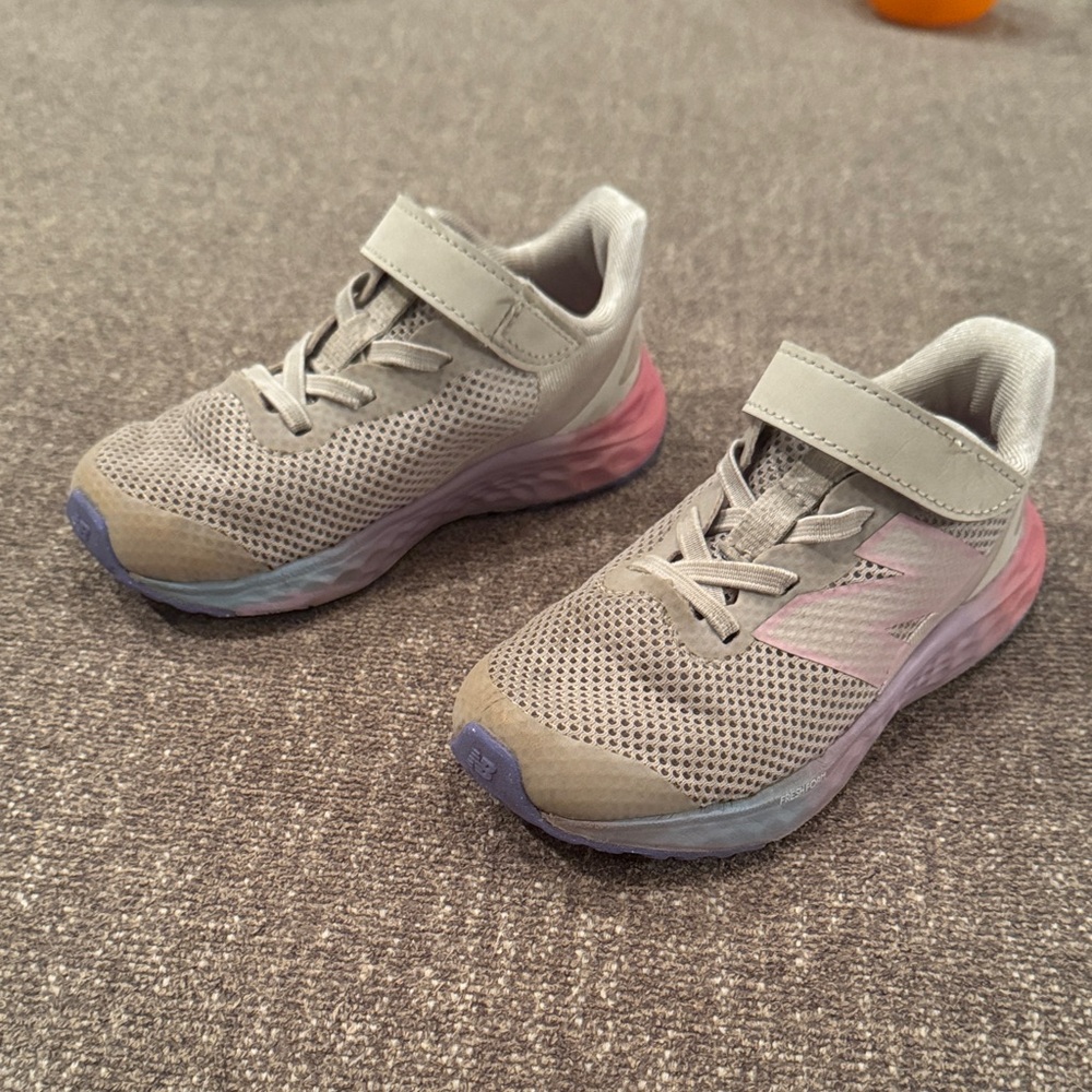 New Balance Kids Gray and Pink Sneakers